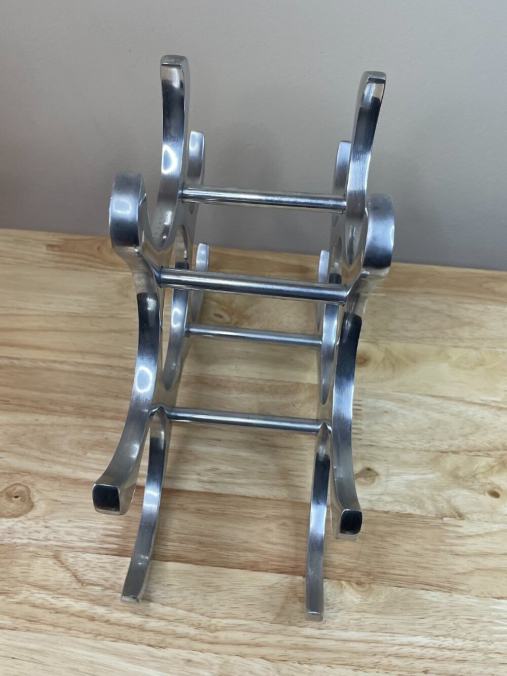 Vintage MCM Cast Aluminum Wine Rack Sculptural 6 Bottle Holder Silver - Picture 6 of 7